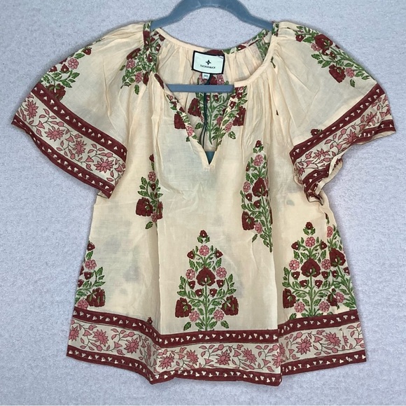 Tuckernuck Beach Blush Chandelier Elena Top Blouse Shirt-Women’s XS-Cream/Maroon - Picture 3 of 10